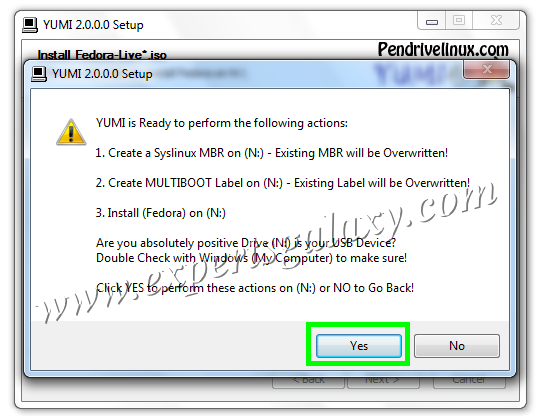 Bootable USB Confirmation Message