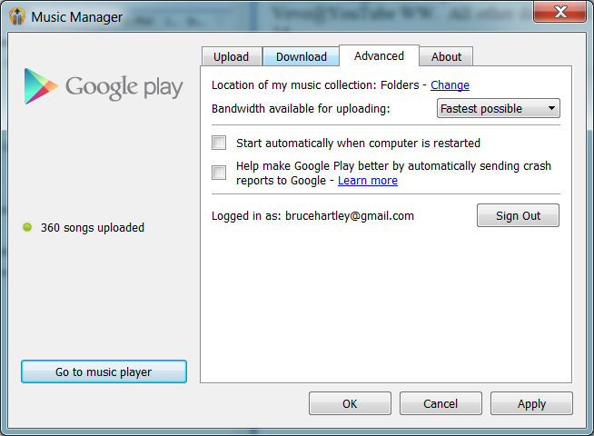 Screenshot of Google Play Music Manager