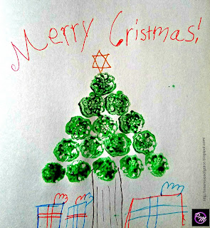 Vegetable print Christmas tree greeting card 