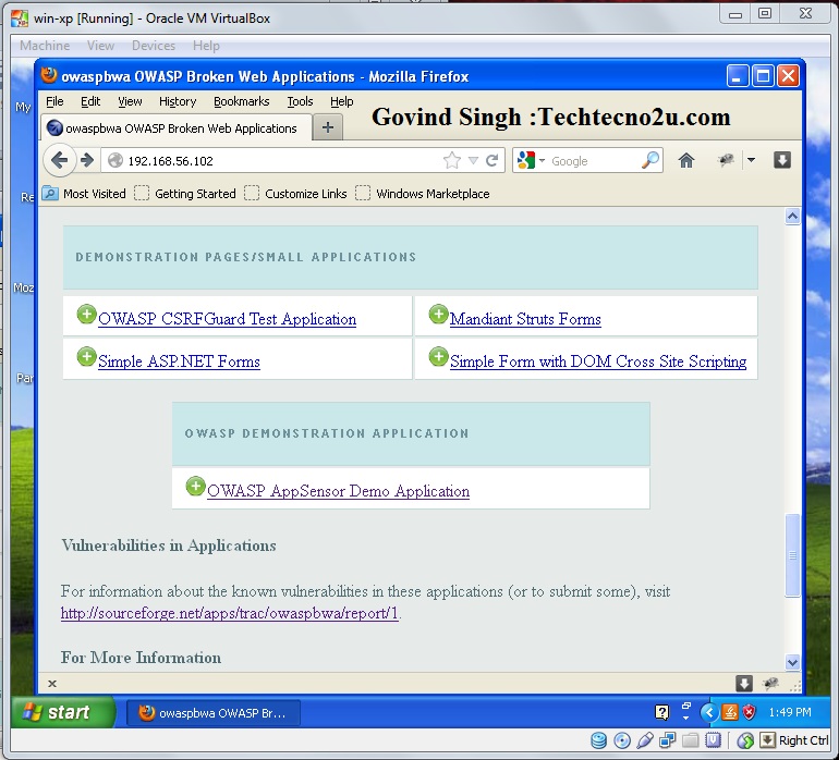 Techtecno2u: Lab for web application pen testing : OWASP BWA
