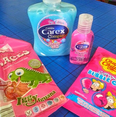 Carex bubblegum hand wash and strawberry laces hand gel