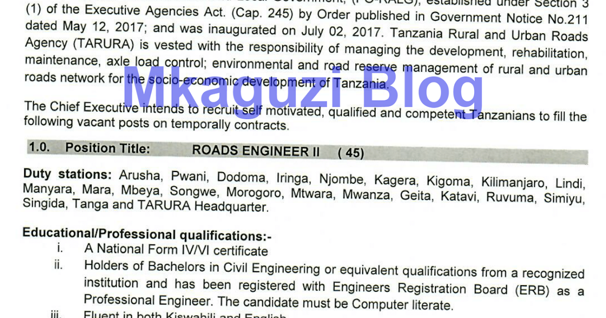 Tanzania Rural and Urban Roads Agency Jobs (98 Vacancies) Ajira