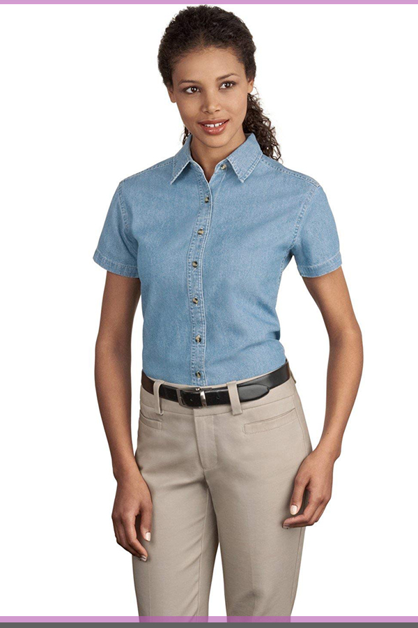 women's short sleeve denim shirt