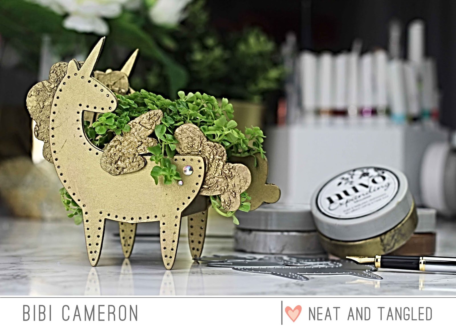 Unicorn 3D Plant Pot Stand with Bibi Stitched Unicorn Dies Neat and