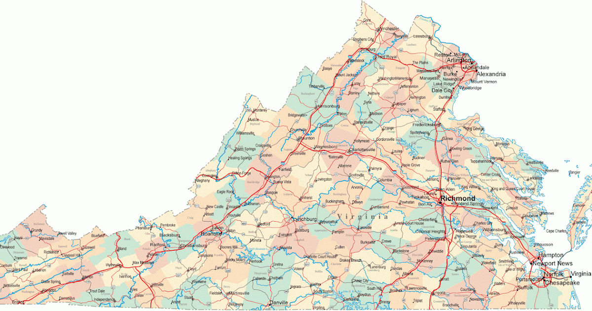Virginia County Map With Cities - United States Map