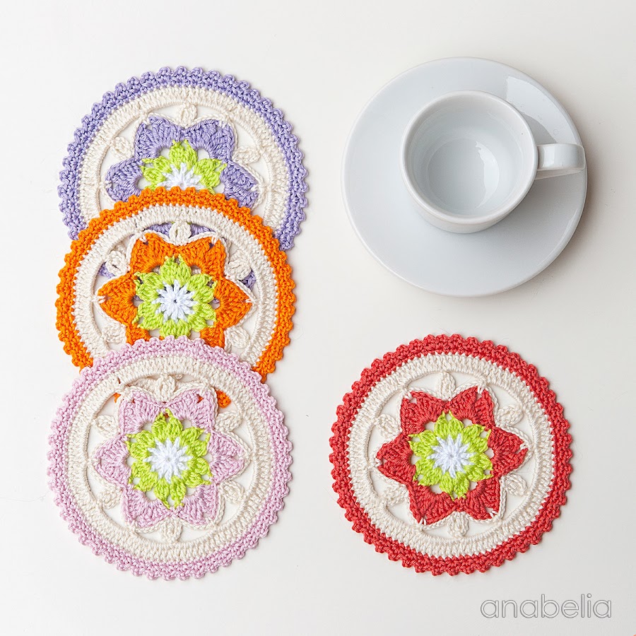 Daffodil crochet coasters pattern by Anabelia Craft Design