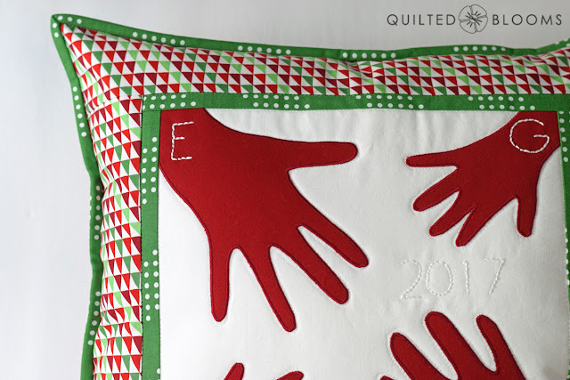 Quilted Blooms Handprint Machine Applique Pillow 12 Days Of