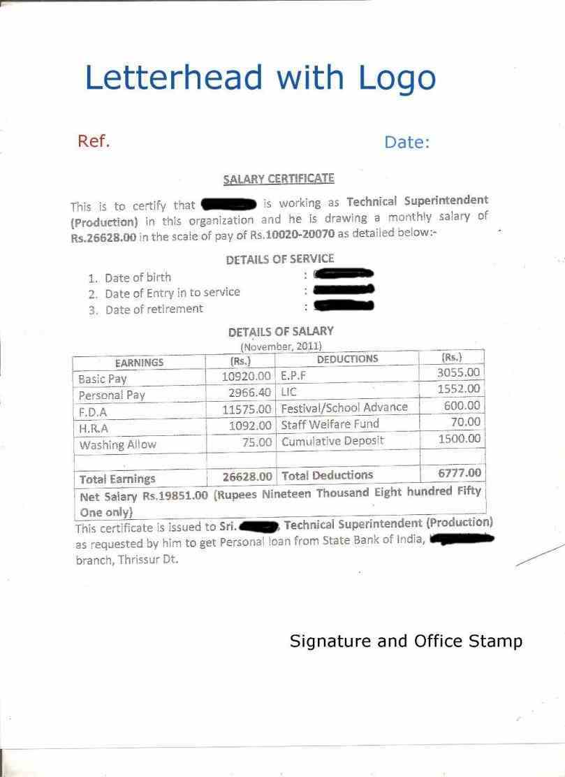 format of salary certificate - Scribd india