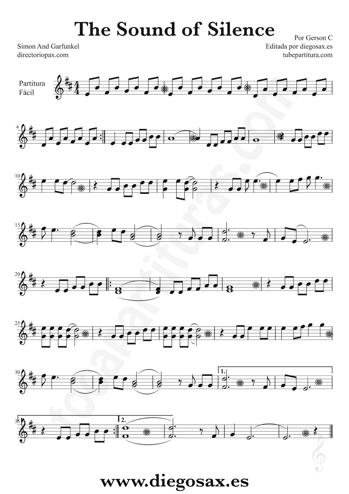 tubepartitura The Sound of Silence de Simon y Garfunkel partitura