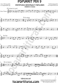  Mix 9 Partitura de Saxo Tenor El Cocherito Leré Infantil, En la Nieve, Pin Pon, En tu camino Popurrí Mix 9 Sheet Music for Tenor Saxophone Music Scores