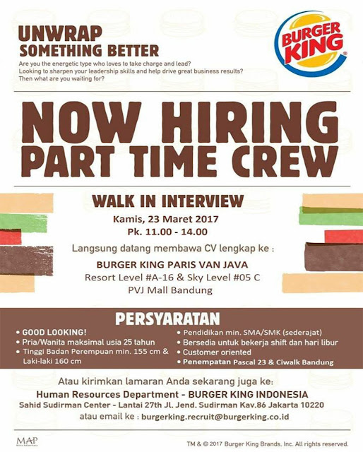 BURGER KING Loker Lowongan Kerja Bandung Jawabarat