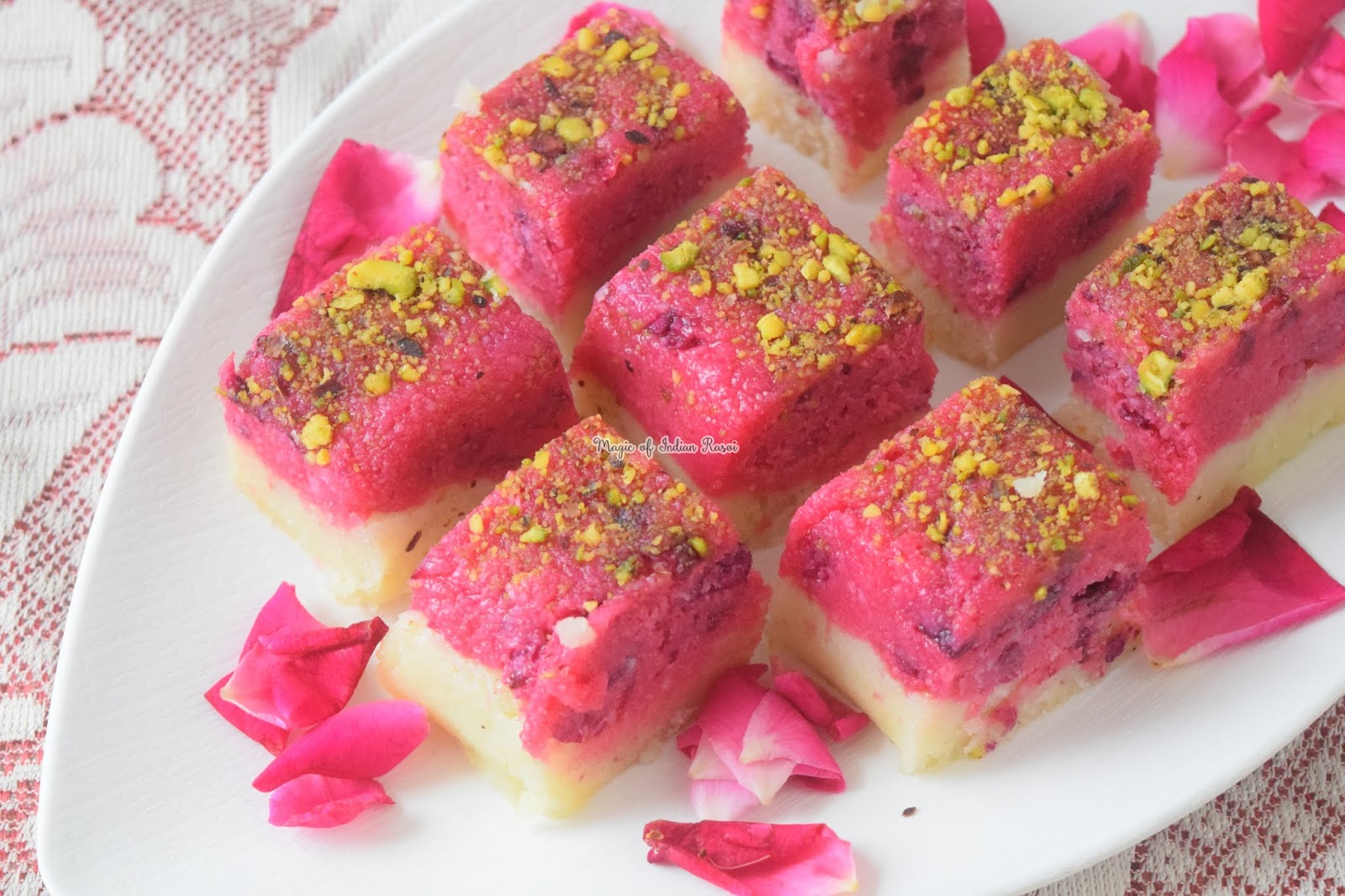 Rose Coconut Barfi - Gulab Kopra Pak Recipe | Magic of Indian Rasoi