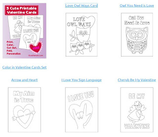 Printable Valentine cards to color