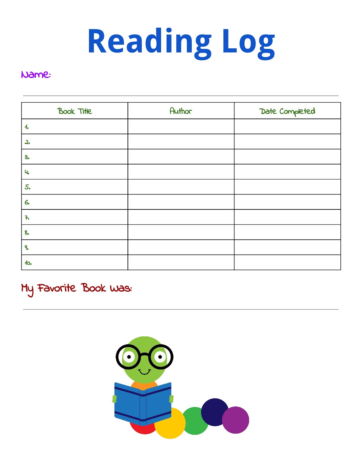 Printable Reading Log for Kids Building Our Story
