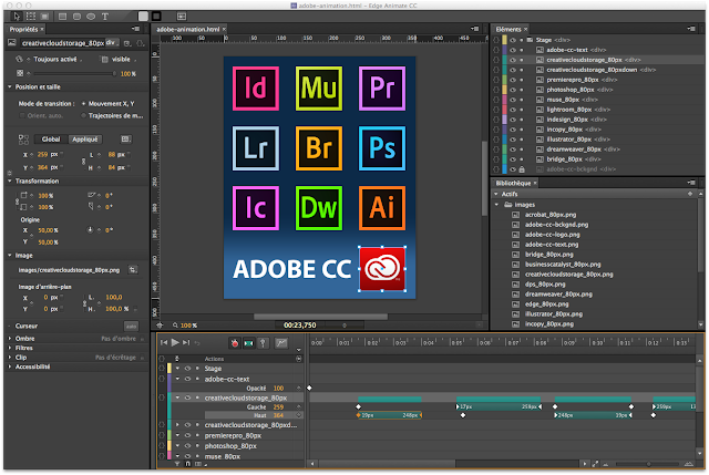 Interface du logiciel Adobe Edge Animate