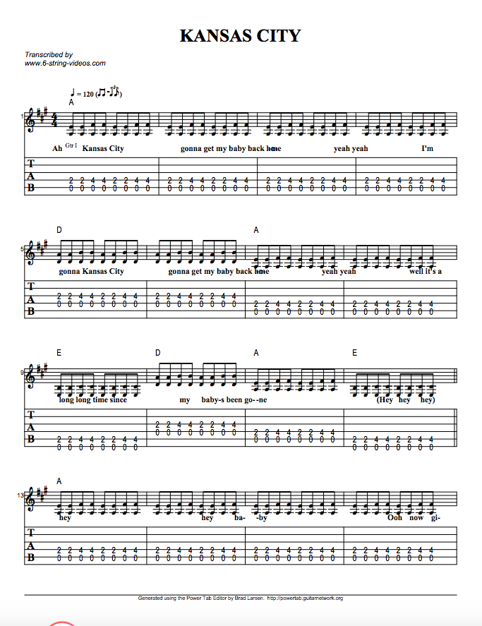 Guitar Tabs Tabs And Song Sheet For Kansas City