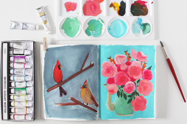 gouache, sketchbook, Holbein Artists' Gouache, Anne Butera, My Giant Strawberry