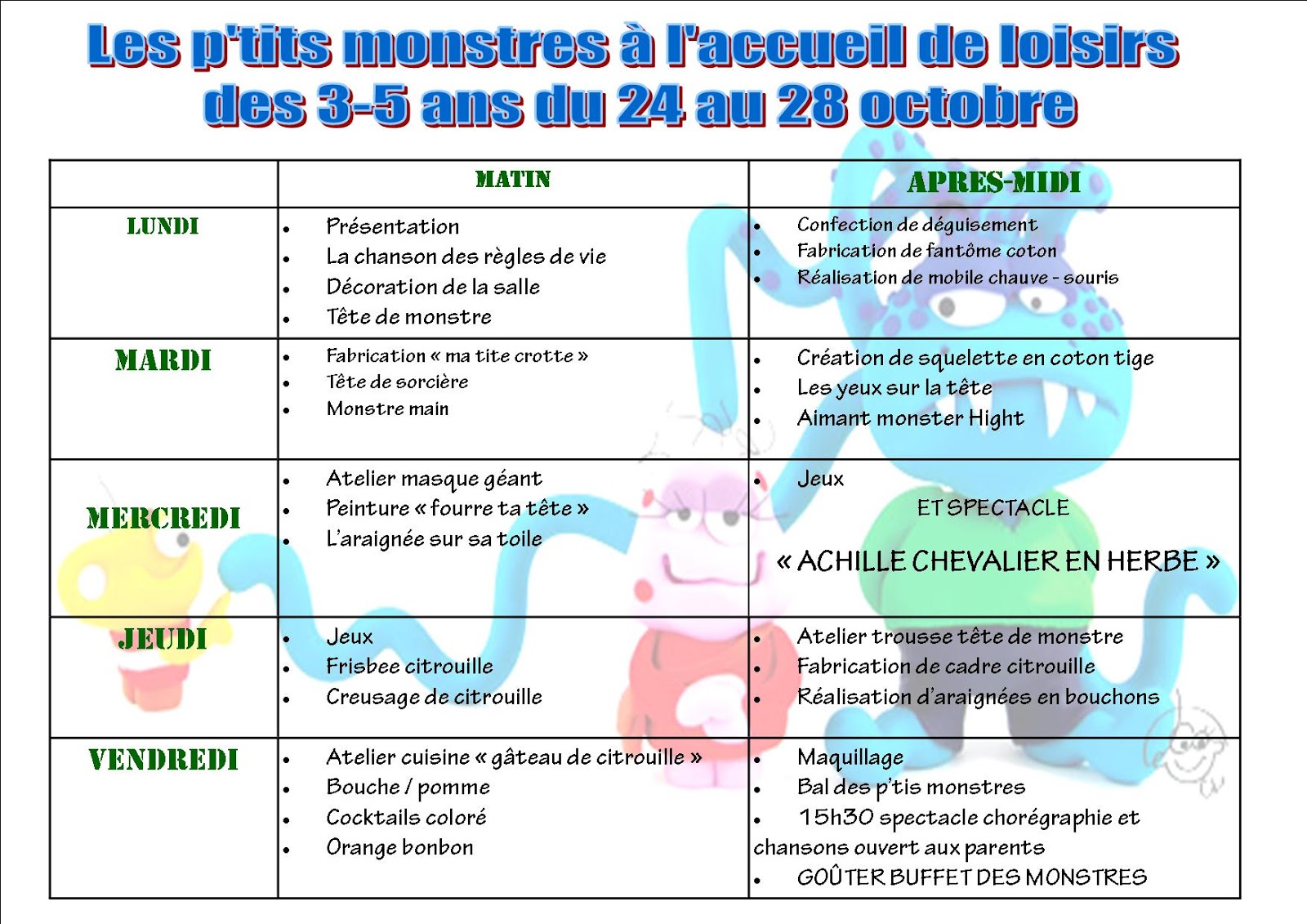 Le centre de loisirs d'YERVILLE Programme des activités pour l'accueil