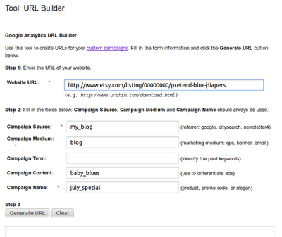screenshot of completed url builder form