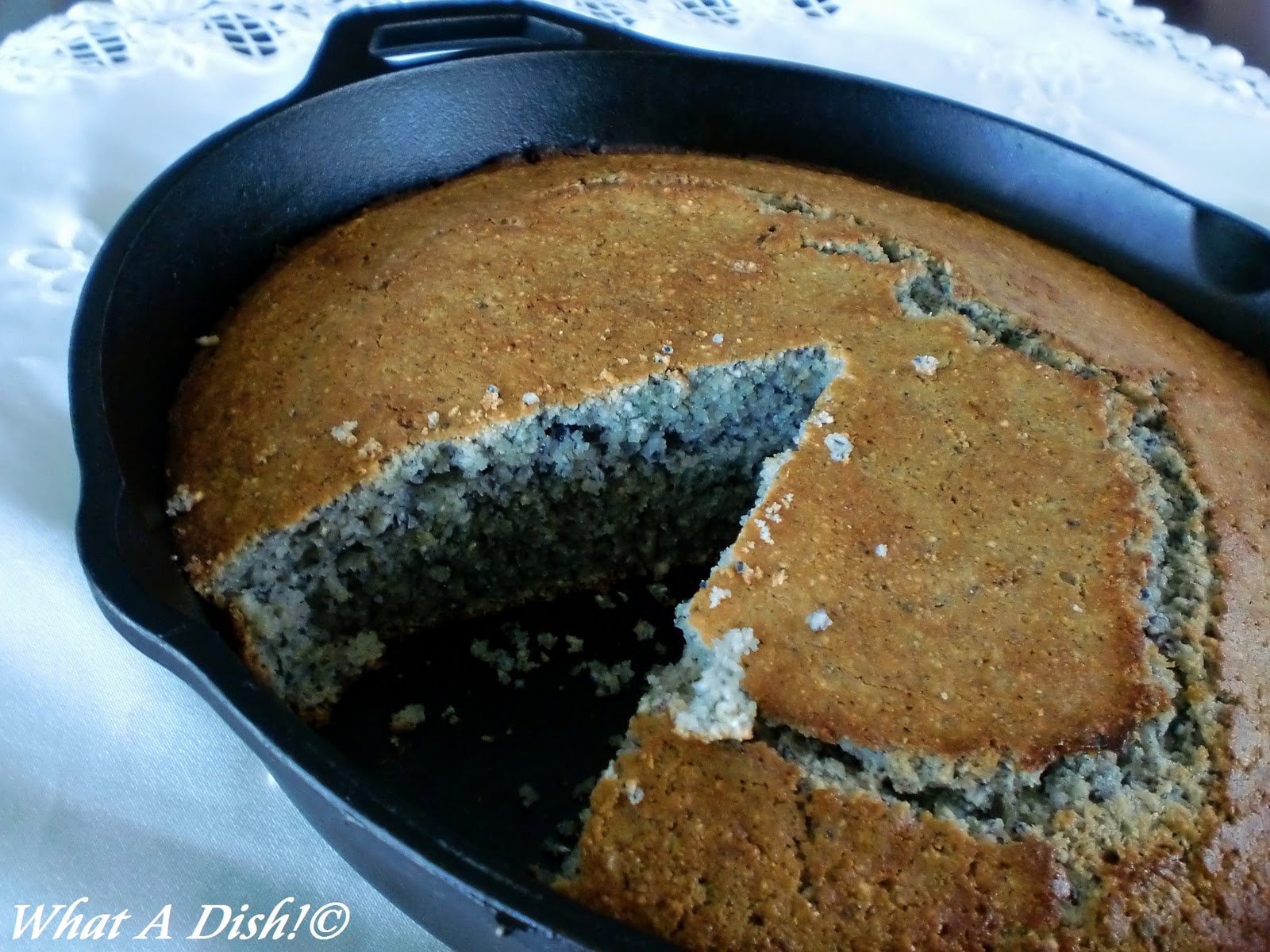 What A Dish! Blue Cornmeal Cornbread in CastIron