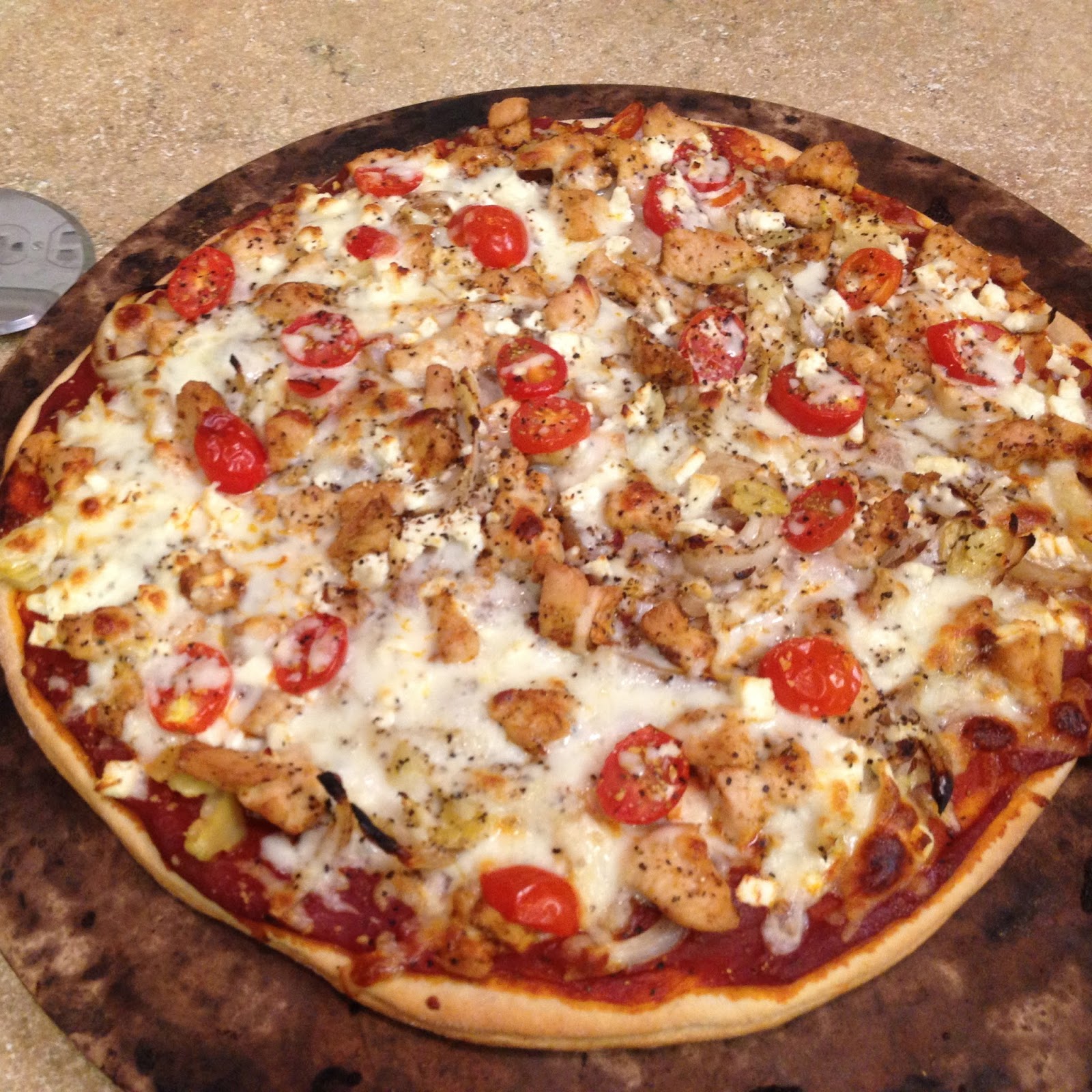 Cardio Pizza Chicken, Artichoke, Feta, and Tomato Pizza with a Beer Crust