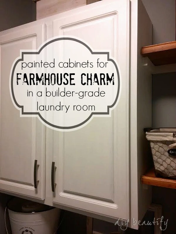 Adding Farmhouse charm to a laundry room with painted cabinets DIY beautify