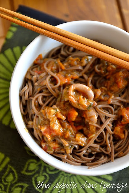 Nouilles soba, calamars aux tomates confites Guyader