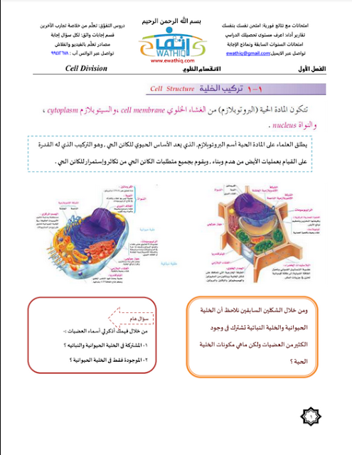 ملخص في الاحياء للصف الثاني عشر