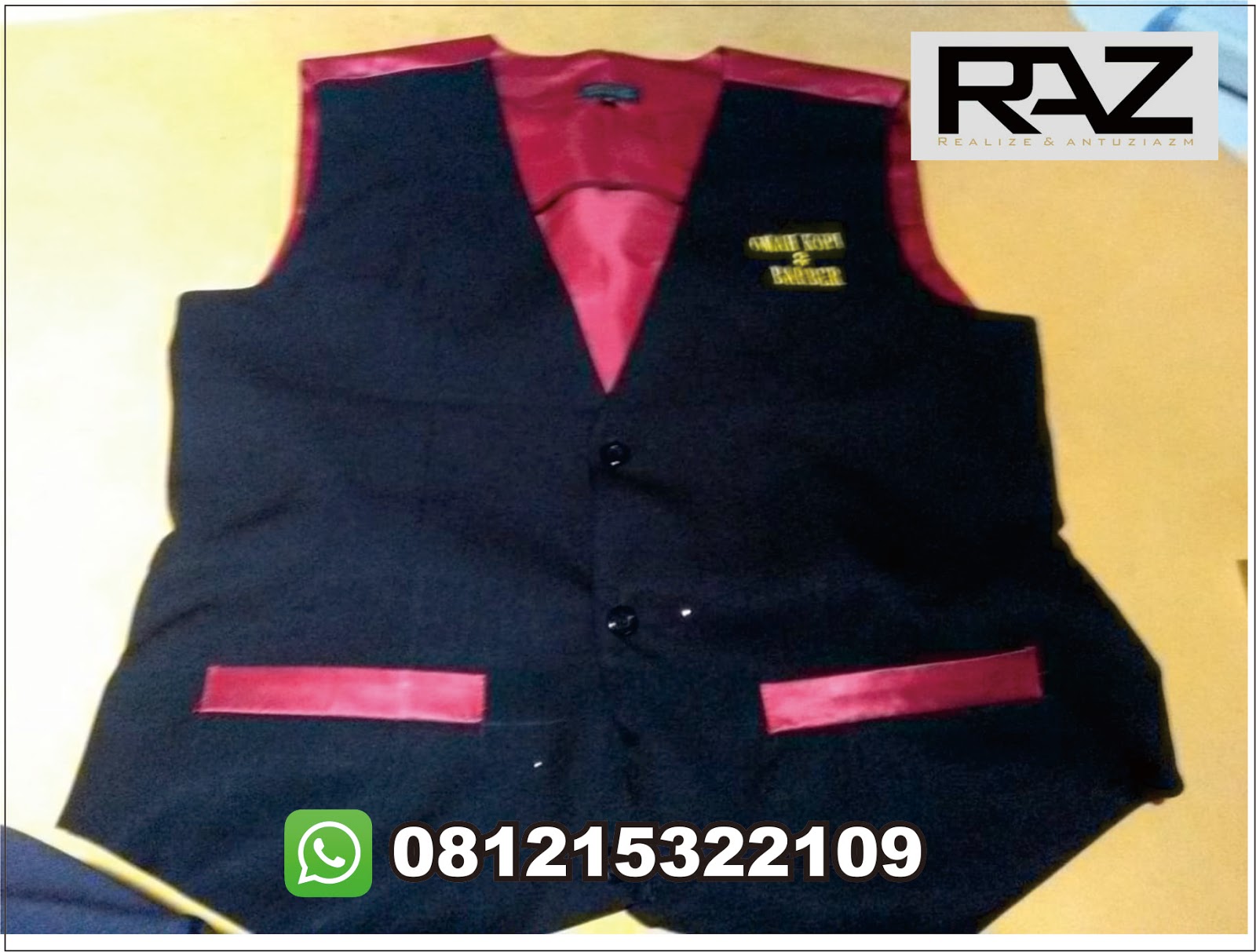 pembuatan seragam hotel dan cafe rompi waiter hitam-biru-merah modis ...