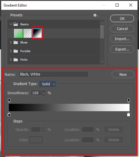 Gradient Editor - Cara Membuat Foto Hitam Putih di Photoshop