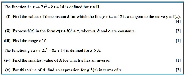 function,AS Exam,CIE,completing the square,domain,range,inverse function,tangent,discriminant,line,curve 