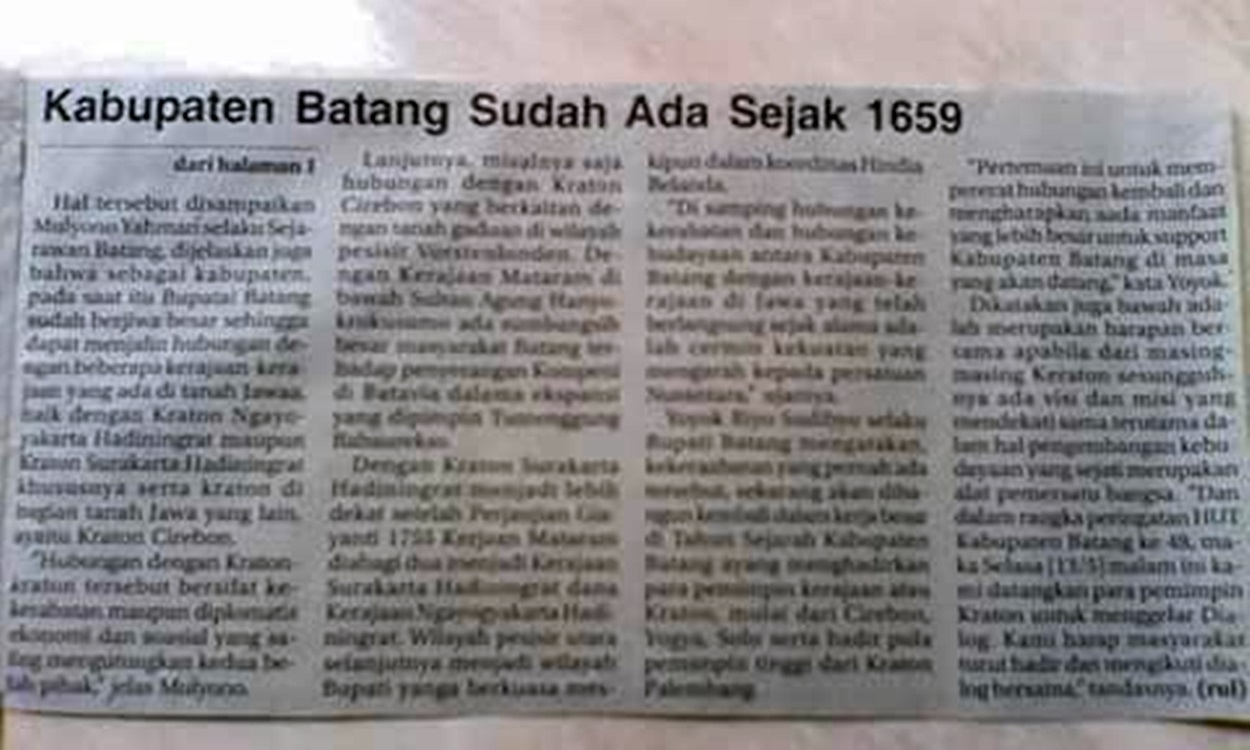 Kabupaten Batang Sudah Ada 1659