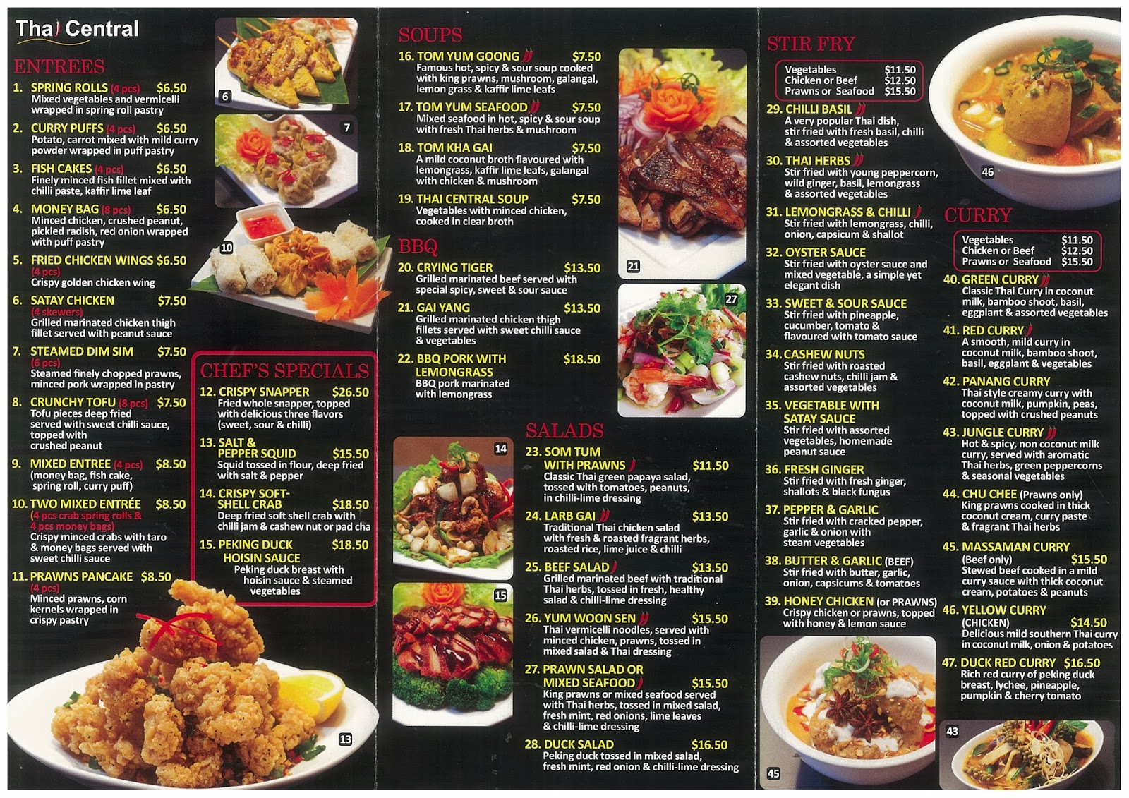 My Local Menu Thai Central Restaurant Menu