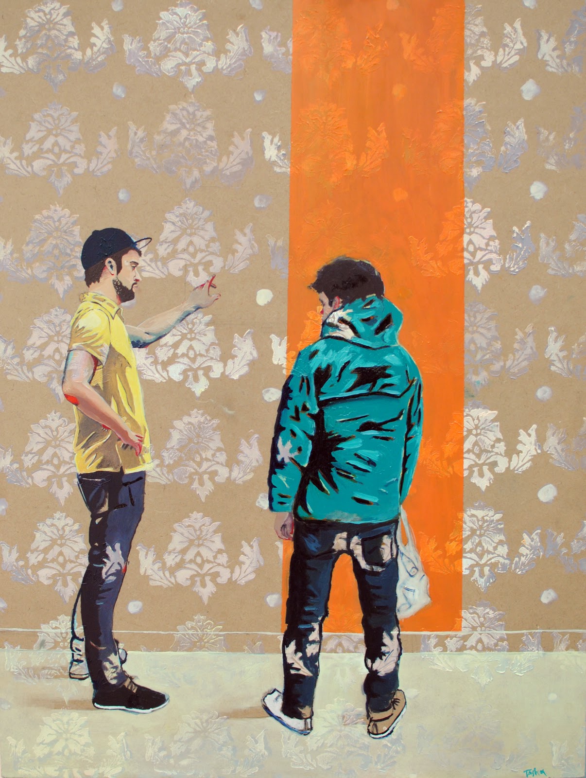 Art of the Moment Two People Interacting Oil and Acrylic on hardboard