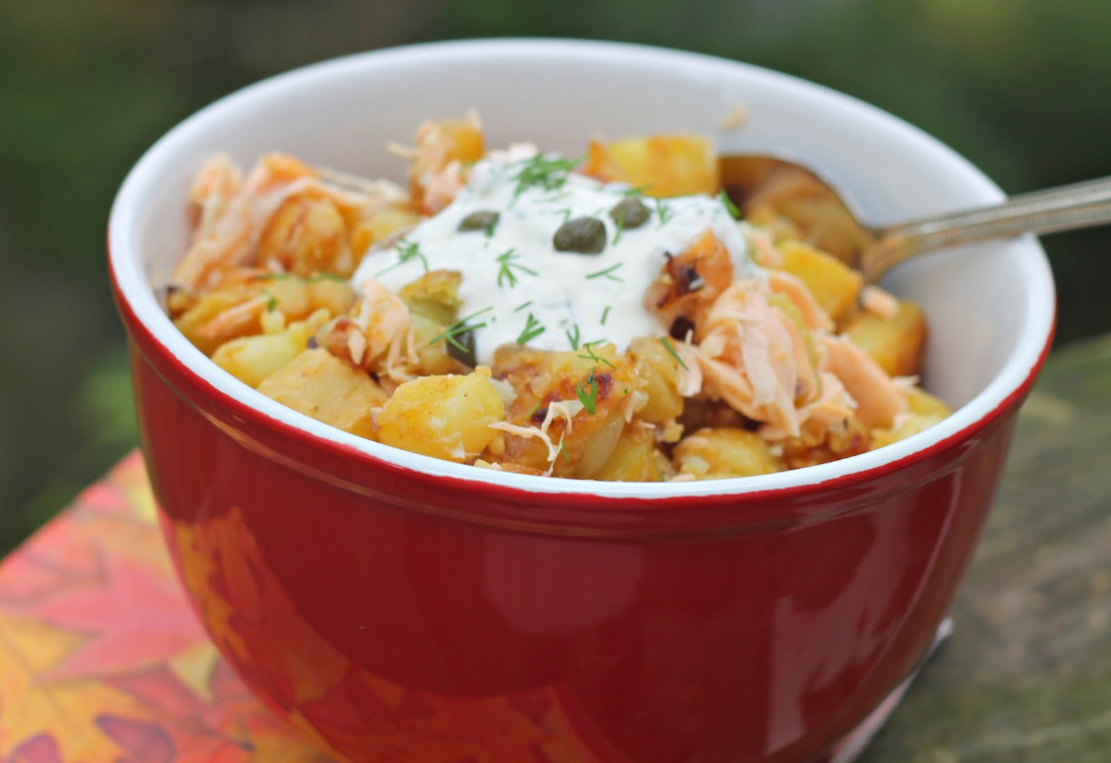 Salmon Hash with Dilled Creme Fraiche