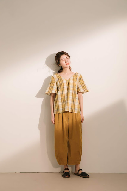 遼闊世界壓線寬管褲-芥黃