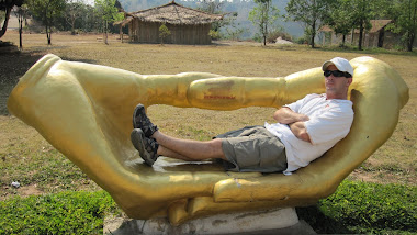 Here I am resting on a Buddha Bench.