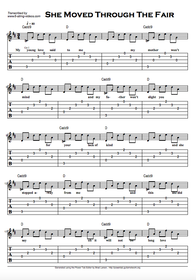 Guitar Tabs Guitar Tabs and Song Sheet For She Moved Through The Fair Guitar Tabs Guitar Tabs and Song Sheet For She Moved Through The Fair