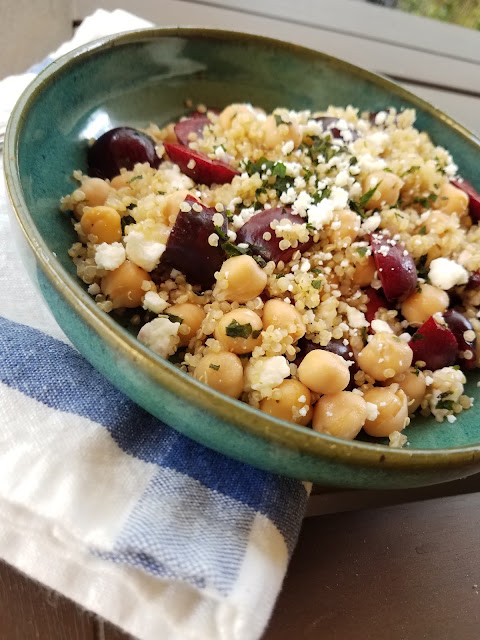 Healthy side dish or entree with quinoa and fresh cherries