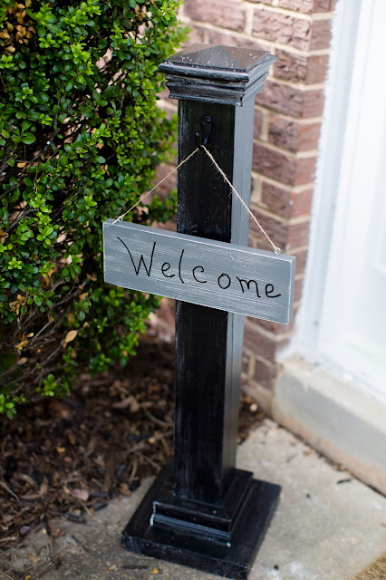DIY wooden post welcome sign