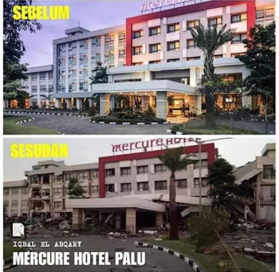 Foto Hotel Mercure Palu Sebelum dan Sesudah Gempa Sunami Tahun 2018 