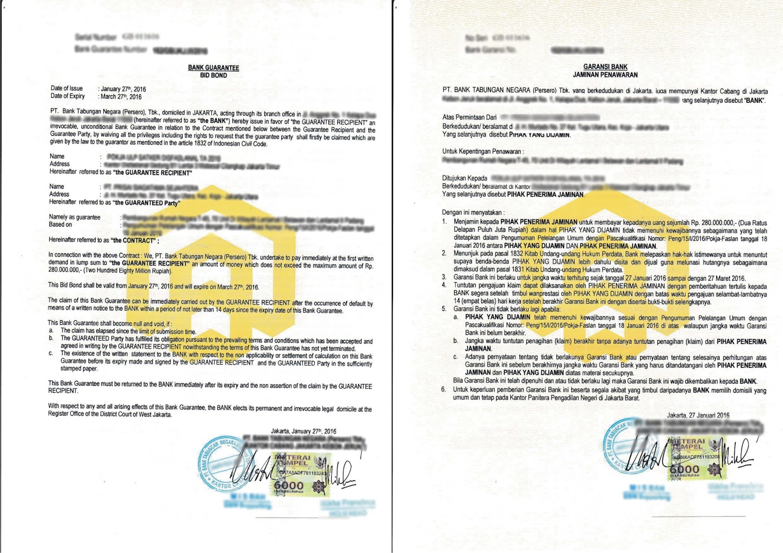 Contoh Surat Permohonan Jaminan Uang Muka Dari Bank