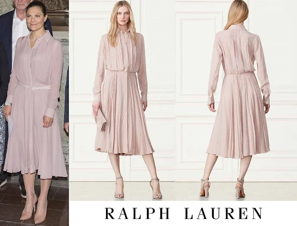 Crown Princess Victoria wore Ralph Lauren Vintage Rose Dresses Maxine Pleated Silk Shirtdress