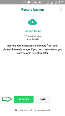WhatsApp restore option