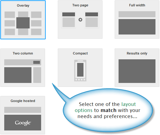 Custom search engine layout options.