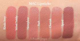 MAC Velvet Teddy Spirit Lipstick Dupe Comparison Swatches