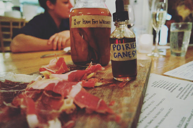 2 year aged ham, Poirier cane syrup, 2 year old ham skins/fat in Woodford Reserve