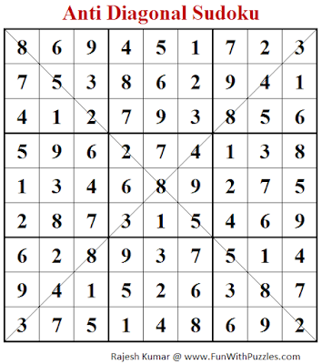 Anti Diagonal Sudoku (Fun With Sudoku #246) Puzzle Answer