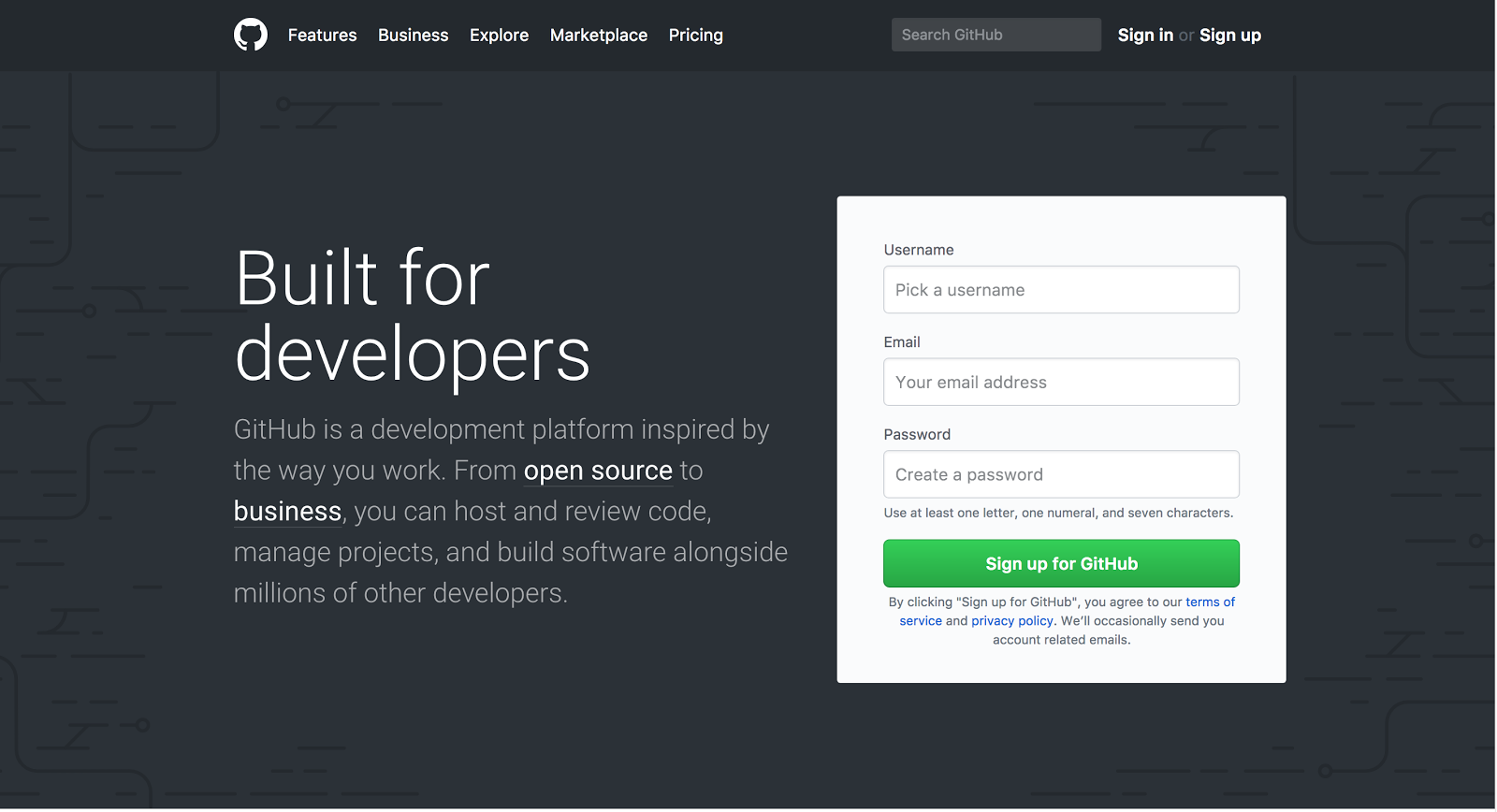 Github create account. Api github repositories. pick a username.