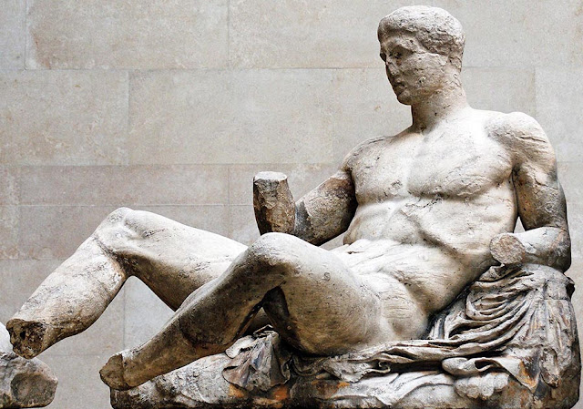 Reclining Dionysos or Thesius - marble statue from Parthenon East Pediment, ca. 447–433 BC, at the Ergil Marble, BM
